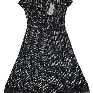 Karl Lagerfeld Paris Black & White Polka Dot A-Line Womens Dress, Size 6